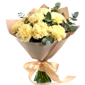 Yellow Carnation and Eucalyptus Bouquet – view 2